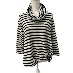 EUC Cowl Neck Striped Sweater Black 7 White with Subtle Silver Sparkle PXL